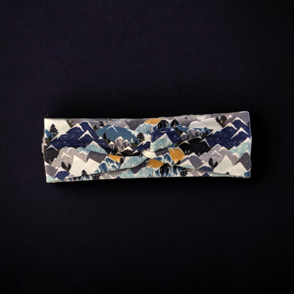 Navy Grey Teal and Mustard Sketch Mountains headbands