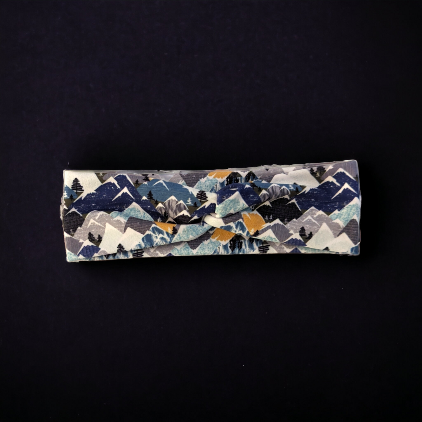 Navy Grey Teal and Mustard Sketch Mountains headbands