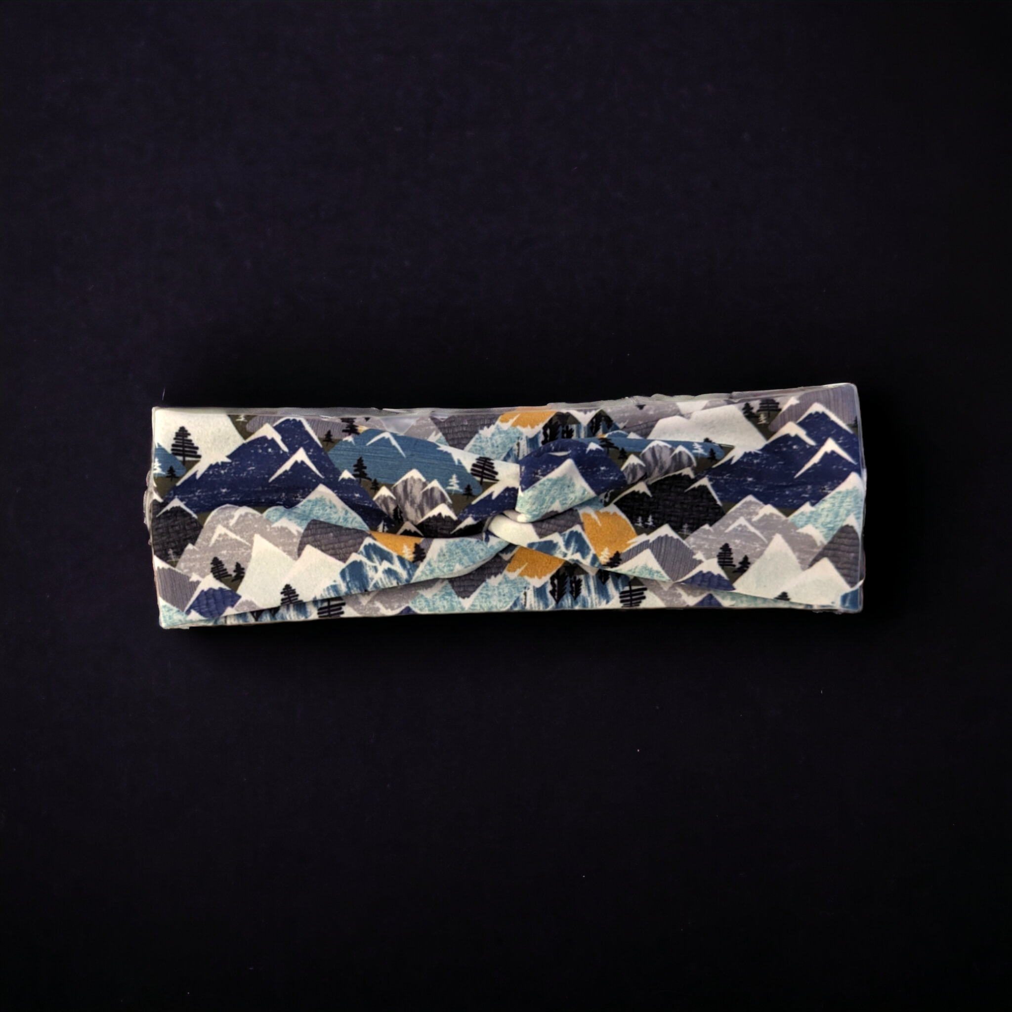 Navy Grey Teal and Mustard Sketch Mountains headbands