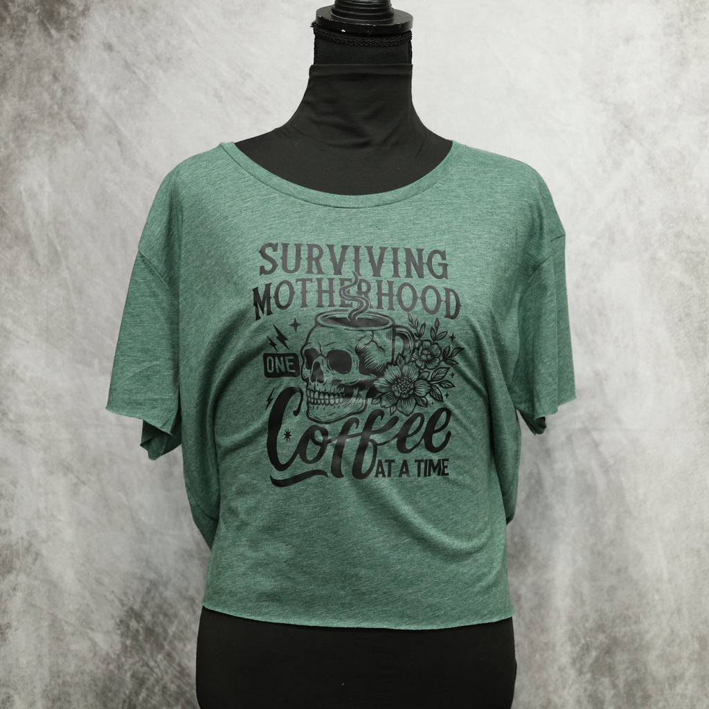 Surviving motherhood one coffee at a time crop top